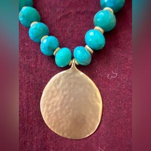Barely worn turquoise and brushed gold necklace and hoop earring set